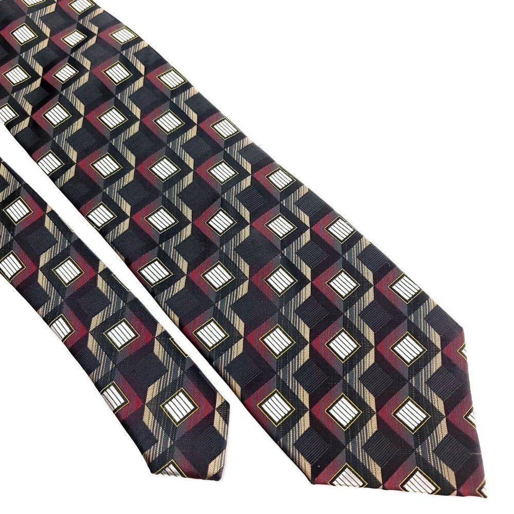 Giorgio Brutini Polyester Tie Gray Beige Red Geometric